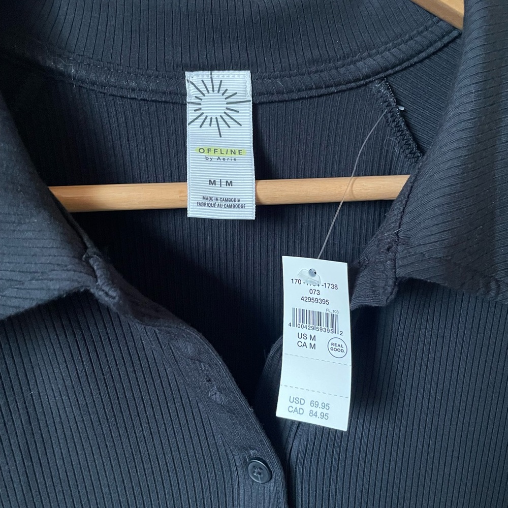 aerie Black Polo Maxi Dress with Side Slit - Picture 2 of 6